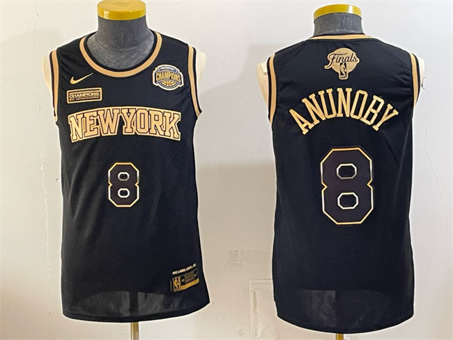 Men's New Yok Knicks #8 OG Anunoby Black Gold 2026 Finals & Eastern Conference Champions Patch Stitched Jersey